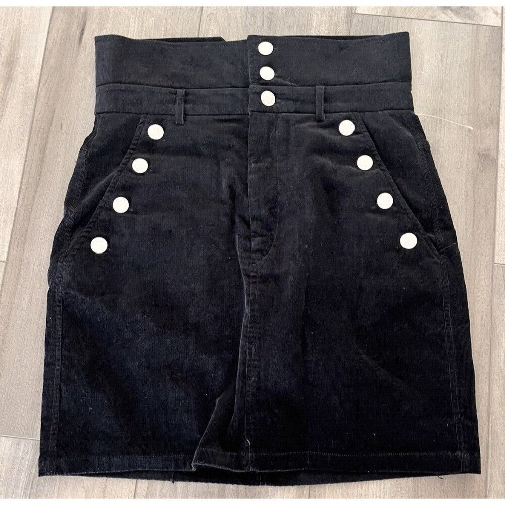 Tkstyle Boutique Large black corduroy mini skirt high waist Goth Academia Preppy